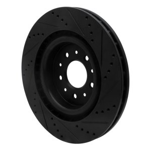 Jaguar XKR Brake Rotor (1) - Front Left - R1 Concepts - Drilled & Slotted - Black - `00-`06